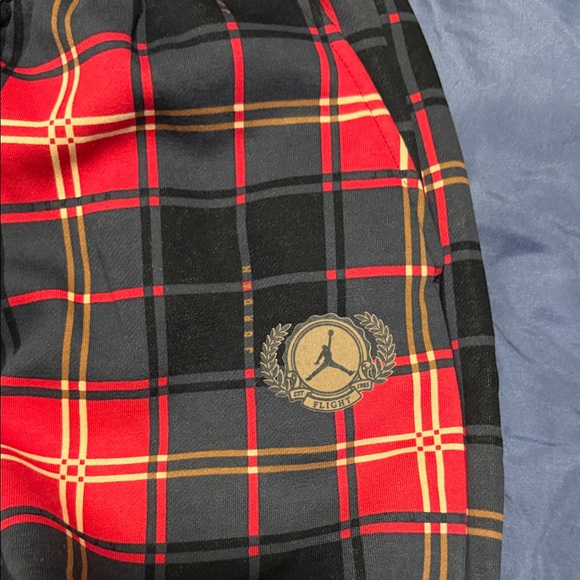 Jordan Black & Red Plaid Joggers with Gold Trim - Picture 4 of 6